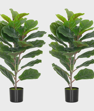 Set van 2 Kunstplanten Ficus Lyrata - 80 cm - Realistische Kunstboom met Pot