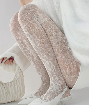 Dames Panty met Bloemenpatroon en Hoge Taille - Sexy Witte Visnet Mesh Sokken voor de Zomer