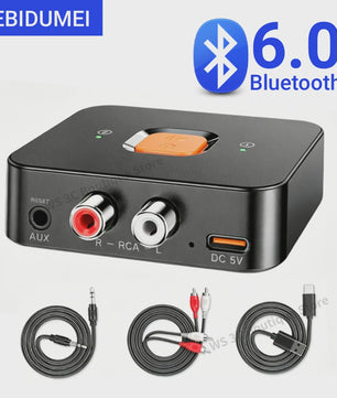 Bluetooth 6.0 Audio Ontvanger met Microfoon - Draadloze AUX & RCA Adapter voor Auto, Speaker & Versterker