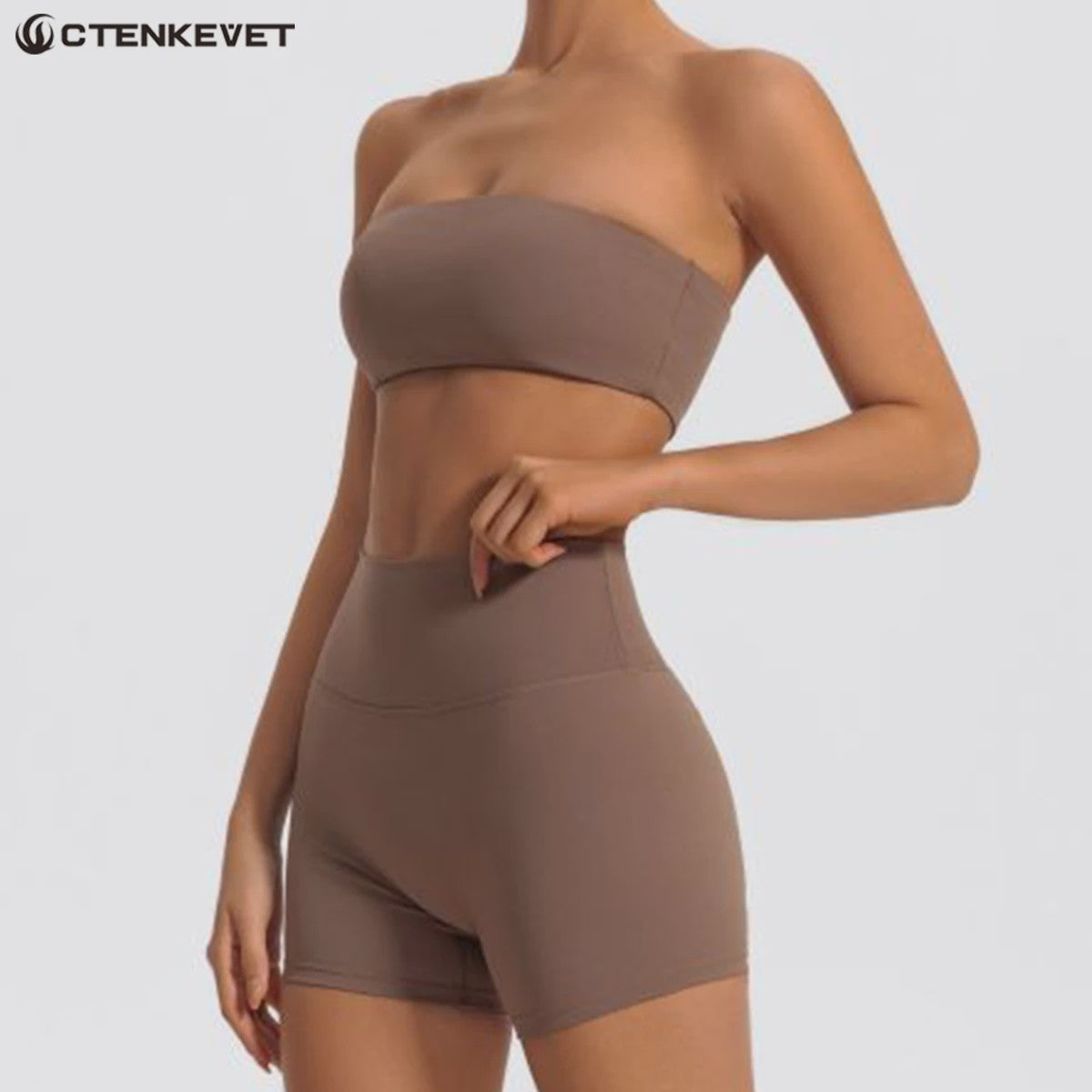Strapless Sportset Dames: 2-delige Yoga Outfit met Crop Top en Shorts
