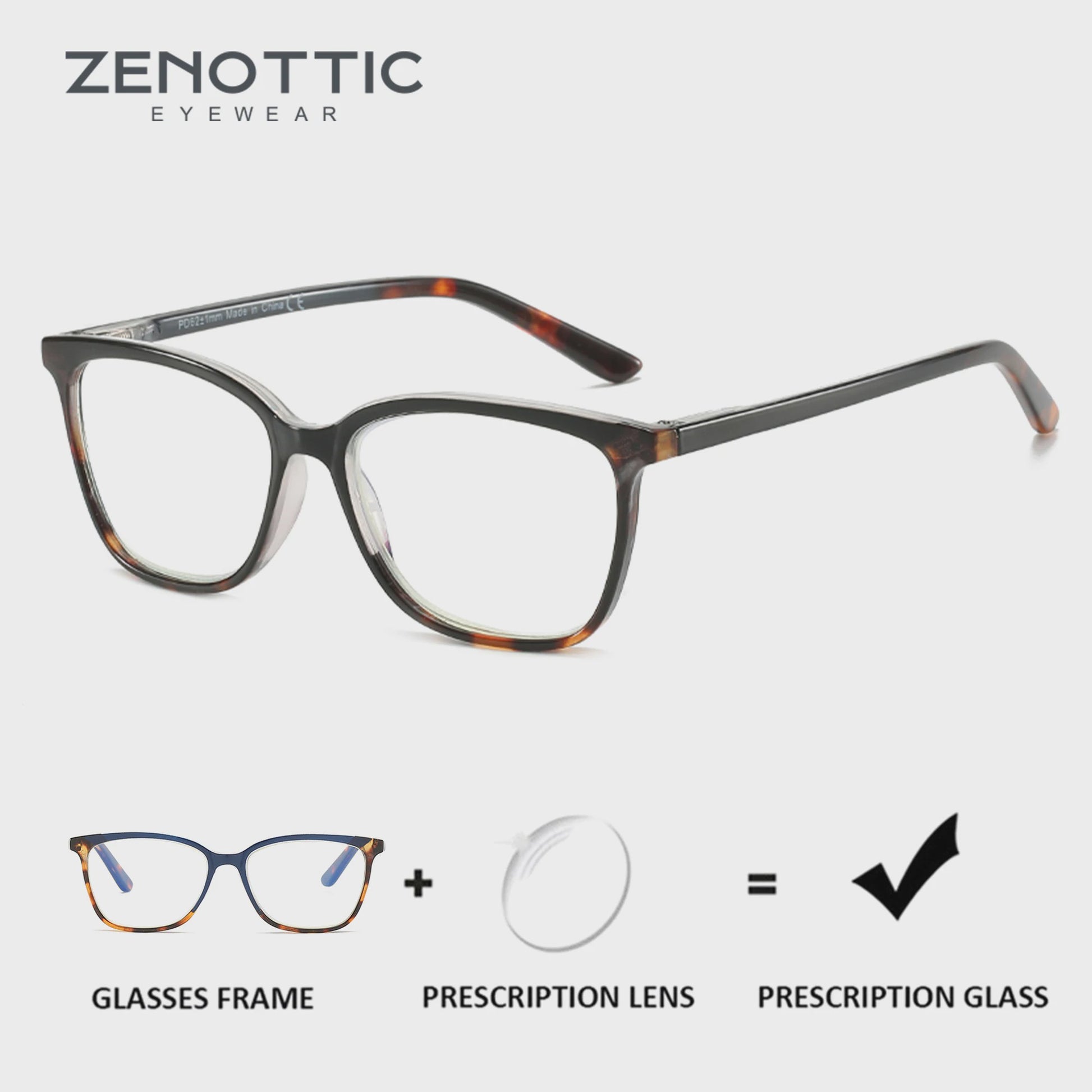 ZENOTTIC S-Maat Vierkante Bril - Blauwlichtfilter & Fotocromisch - Unisex Optische Bril