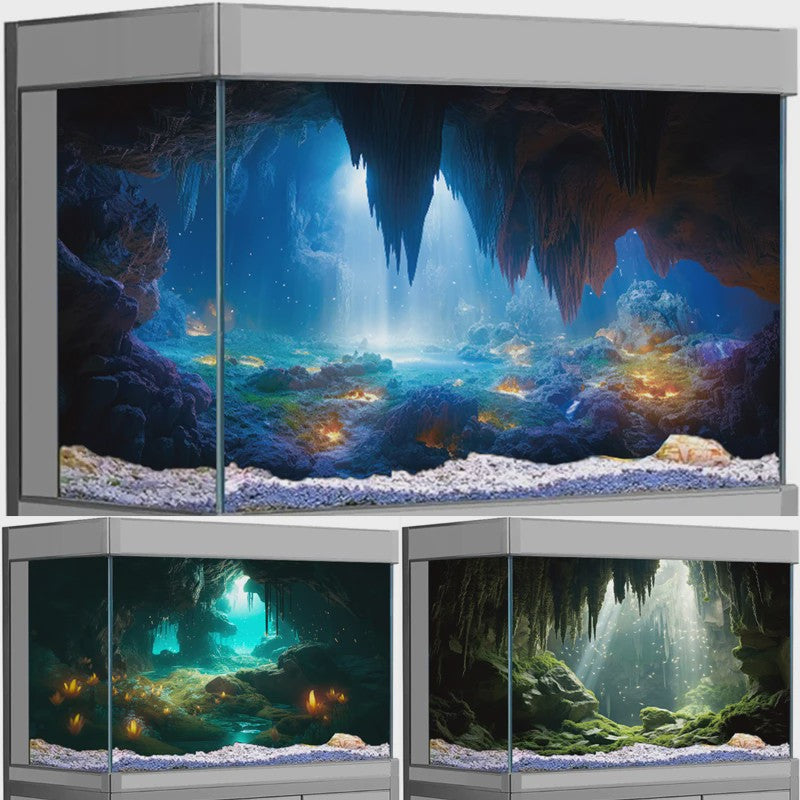 3D Aquarium Achtergrond Poster - Onderwater Grot Landschap Decor