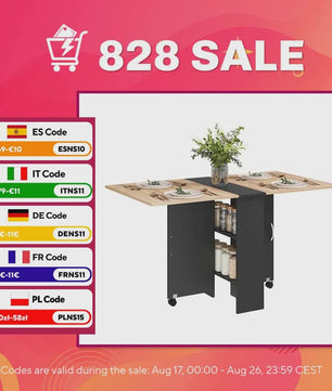 Homcom Multifunctionele Klaptafel met Uitklapbare Bladen - 140x75x74 cm - Naturel/Zwart