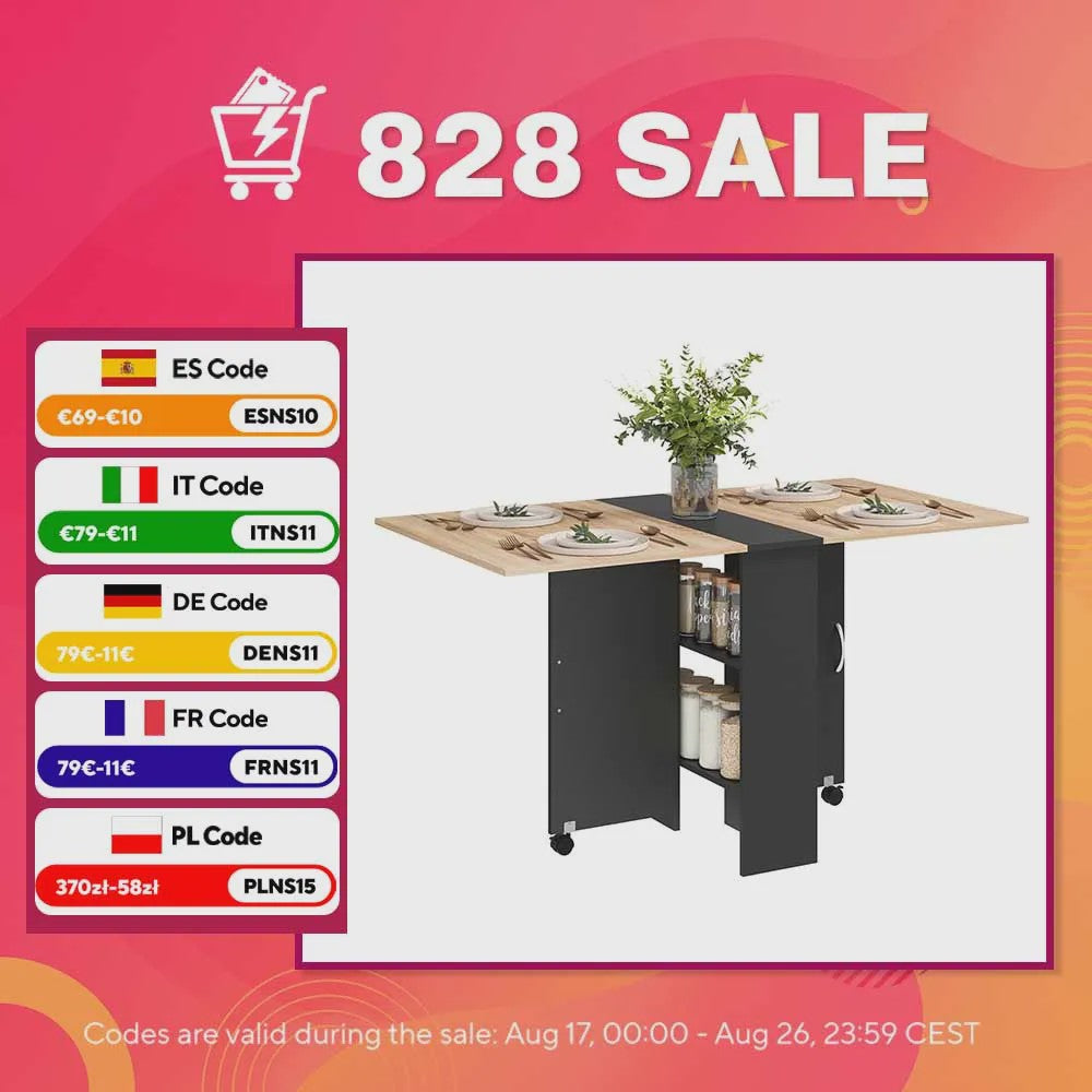 Homcom Multifunctionele Klaptafel met Uitklapbare Bladen - 140x75x74 cm - Naturel/Zwart