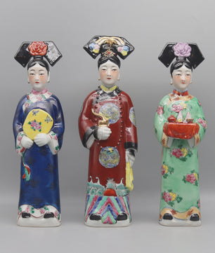 Handgeschilderde Porseleinen Beeldjes: Chinese Prinsessen & Keizerinnen Qing Dynastie