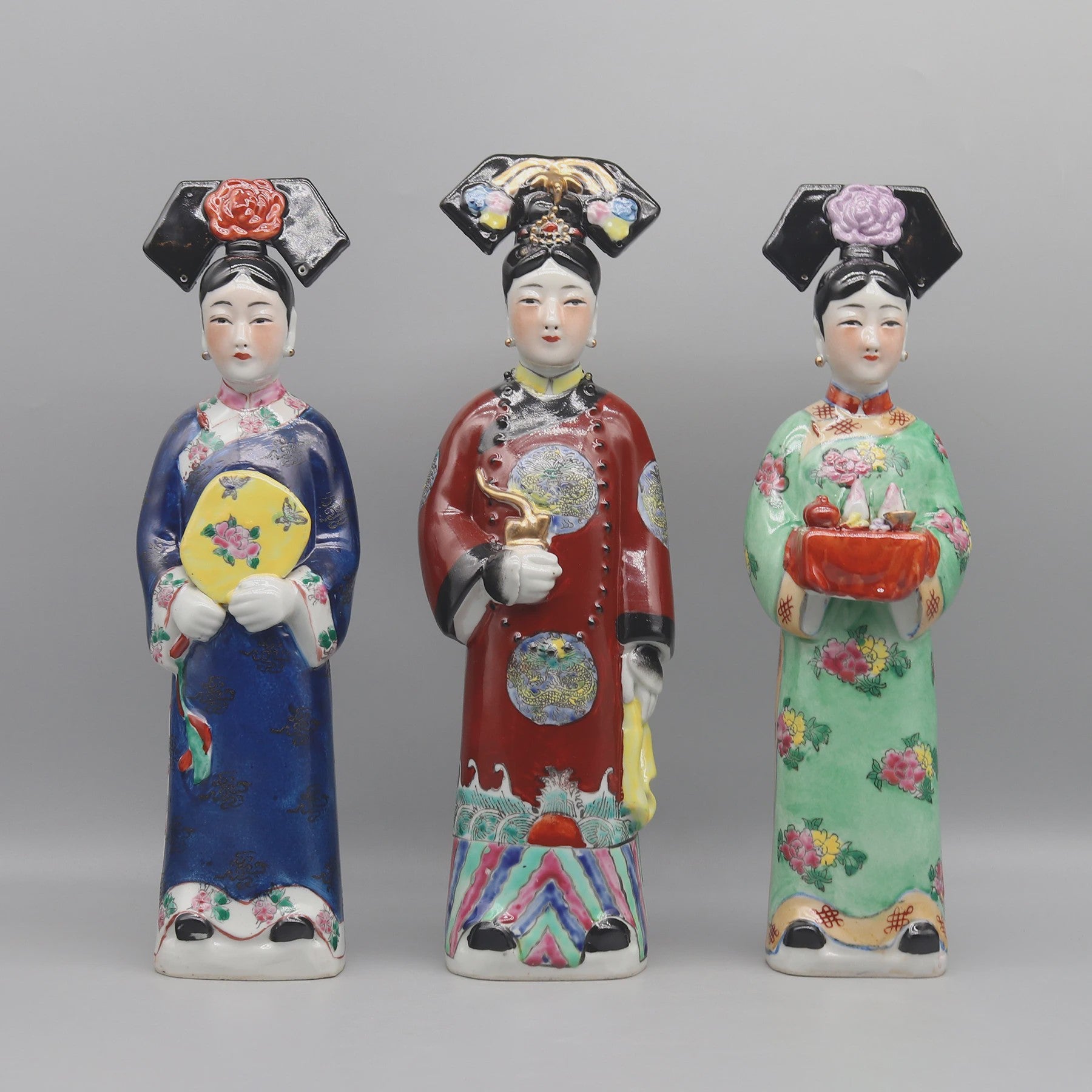 Handgeschilderde Porseleinen Beeldjes: Chinese Prinsessen & Keizerinnen Qing Dynastie