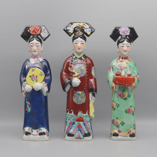 Handgeschilderde Porseleinen Beeldjes: Chinese Prinsessen & Keizerinnen Qing Dynastie