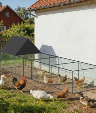 Ruime Metalen Kippenren 319cm - Walk-in Kippenhok met Dak en Nylon Netting