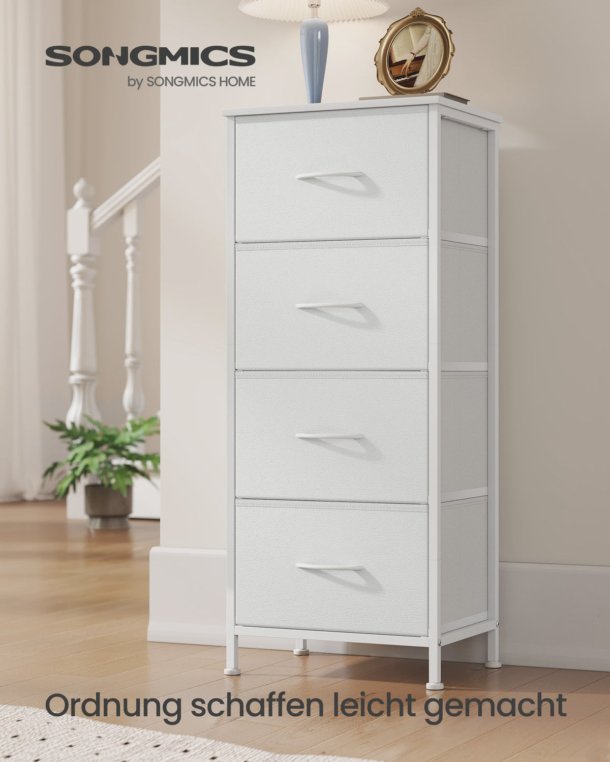 SONGMICS Ladekast met 4 Stoffen Lades - Opbergkast met Stalen Frame en MDF Topblad