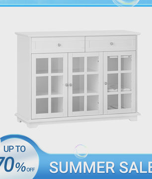 Witte Keuken Buffetkast met Glazen Deuren - Keuken Eiland, Sideboard, Bar & Eettafel