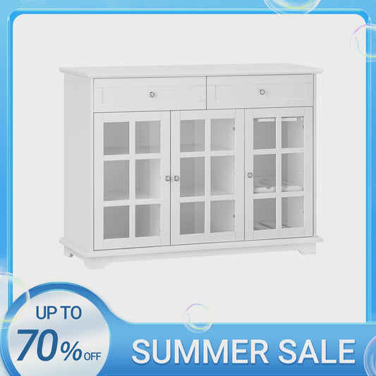 Witte Keuken Buffetkast met Glazen Deuren - Keuken Eiland, Sideboard, Bar & Eettafel