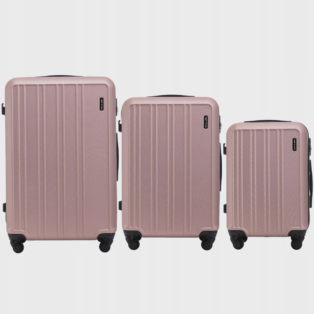 WINGS ABS Trolley Set van 3 (20", 24", 28") - Champagne & Navy Blauw - 360° Wielen