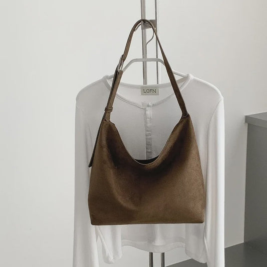 Luxe Dames Tote Bag in Suède Look - Grote Capaciteit, Retro & Veelzijdig