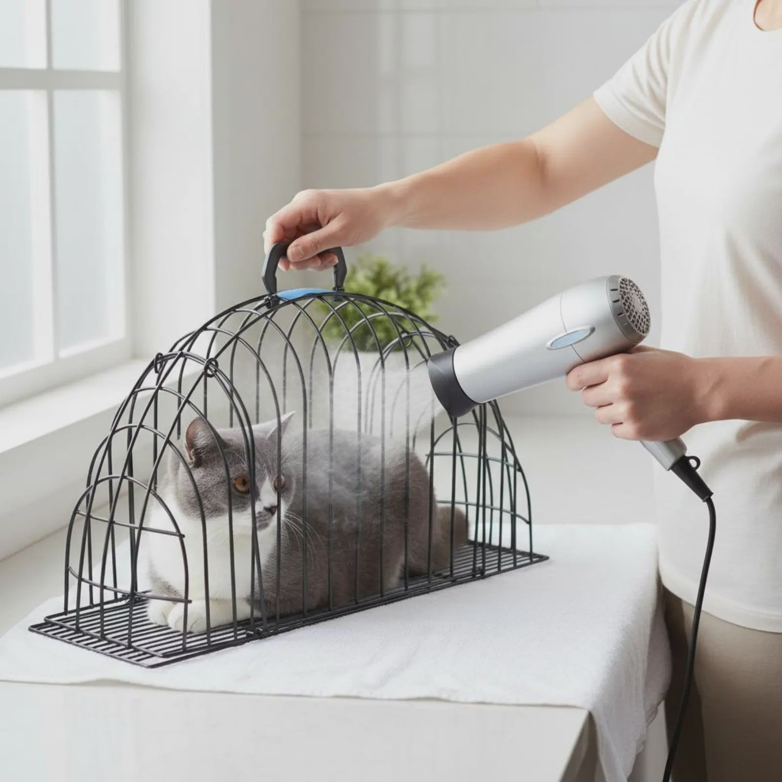 Semi-ronde Kattenwas Kooi - Anti-krab & Anti-worsteling - Ideaal voor Trimmen & Drogen