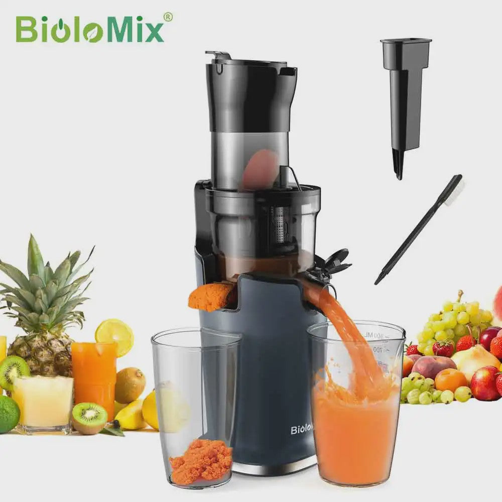 BioloMix Slowjuicer met 78mm Vulopening - Krachtige 200W Motor voor Hele Vruchten
