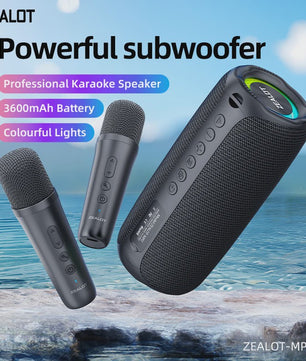 Zealot MP2 Draagbare Karaoke Bluetooth Speaker met 2 Draadloze Microfoons - 10u Speeltijd, IPX5 Waterdicht