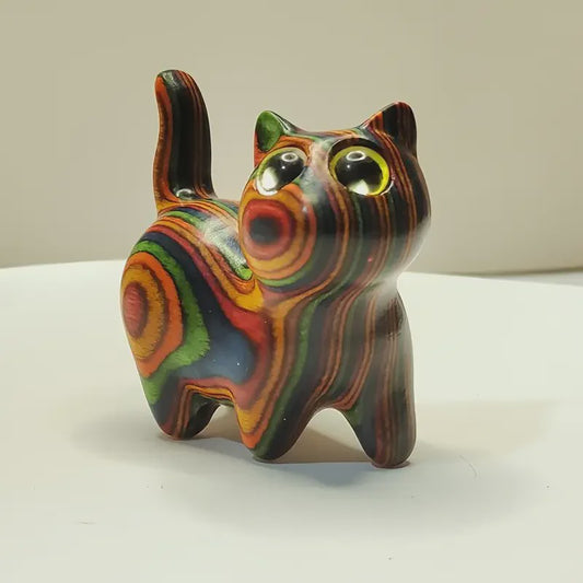 Houten Kat Beeldje - Creatieve Houtsnede Decoratie