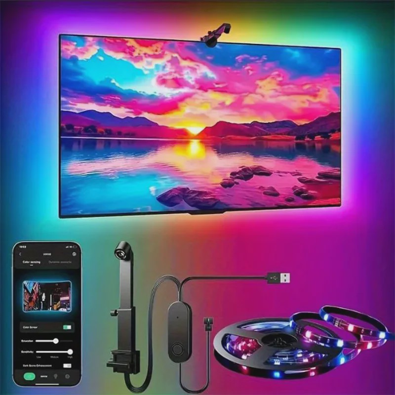 RGBIC LED TV Achtergrondverlichting met Camera & Muziek Sync - Smart Ambient Lighting voor 55-75 inch TV's
