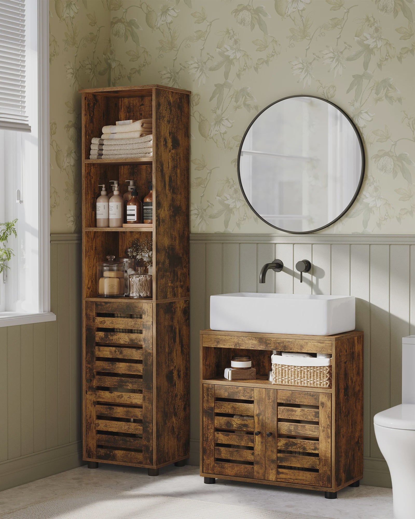 Badkamerkast Onderbouw Wastafel - Rustiek Hout Design met 2 Deuren en Verstelbare Plank