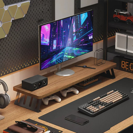 Houten Monitorverhoger met Opbergruimte - Ergonomische Bureau Organizer