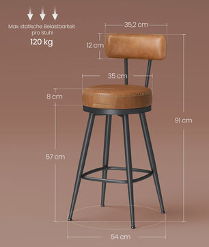 Set van 2 Draaibare Barkrukken met Rugleuning – Keuken & Bar – Kunstleer met Stiksels