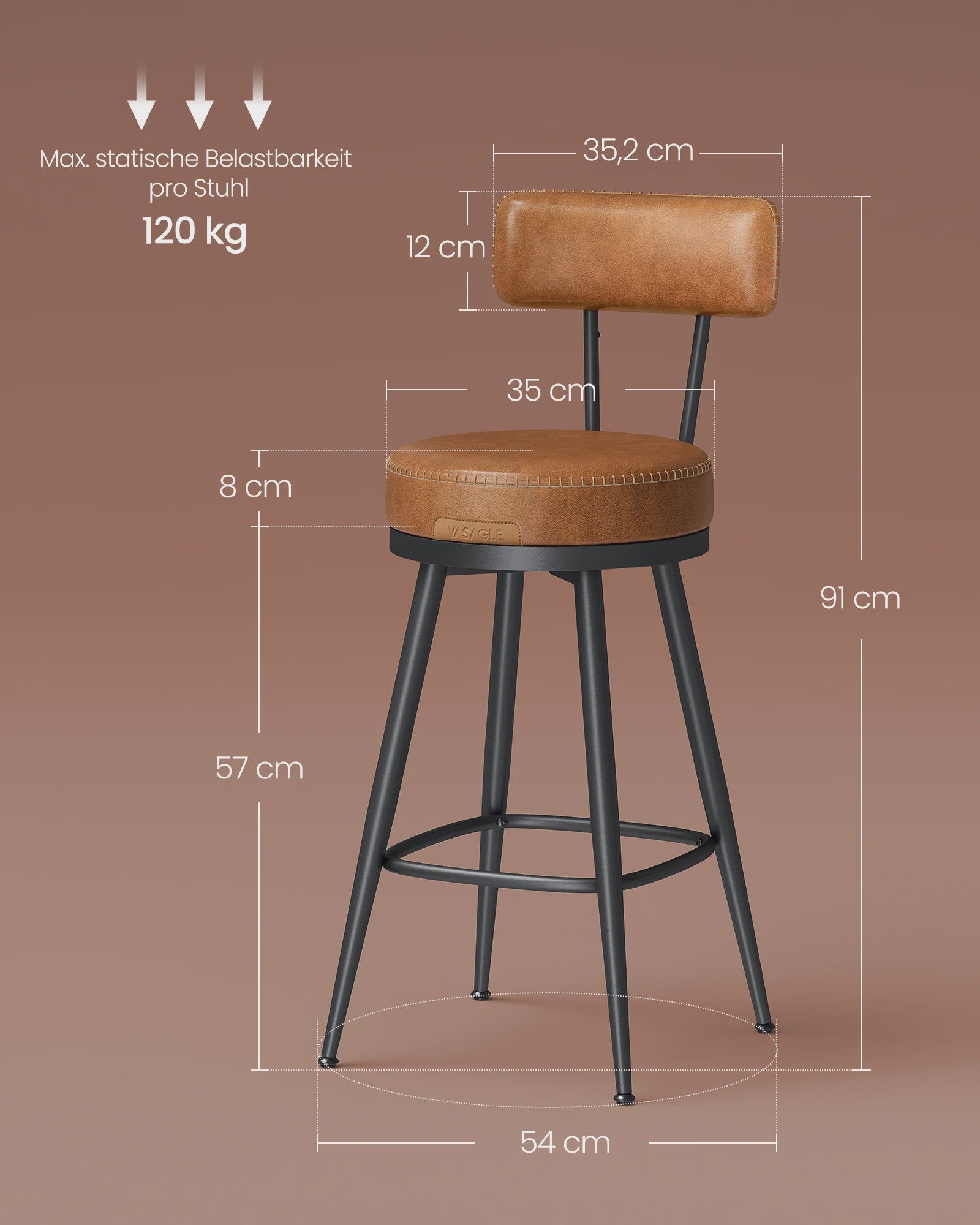 Set van 2 Draaibare Barkrukken met Rugleuning – Keuken & Bar – Kunstleer met Stiksels