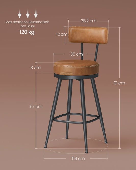 Set van 2 Draaibare Barkrukken met Rugleuning – Keuken & Bar – Kunstleer met Stiksels