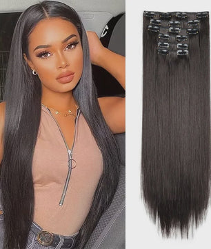 Synthetische Haarverlenging Set: 6 Delen Clip-in Extensions 60cm Lang & Steil