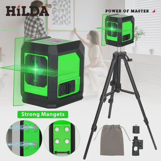 HILDA Groene Laserwaterpas met 2 Lijnen, Magnetische Bevestiging en Kruislaser