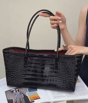 Luxe Vintage Croco Print Tote Bag - Ruime PU Lederen Schoudertas voor Dames