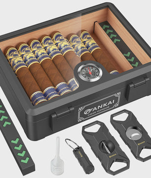 Luxe Glazen Sigaren Humidor met Hygrometer & Humidifier - Cedar Hout - Crushproof
