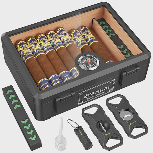 Luxe Glazen Sigaren Humidor met Hygrometer & Humidifier - Cedar Hout - Crushproof