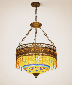 Handgemaakte Turkse Mozaïek Hanglamp - Vintage Marokkaanse Kroonluchter met Kleurrijk Glas
