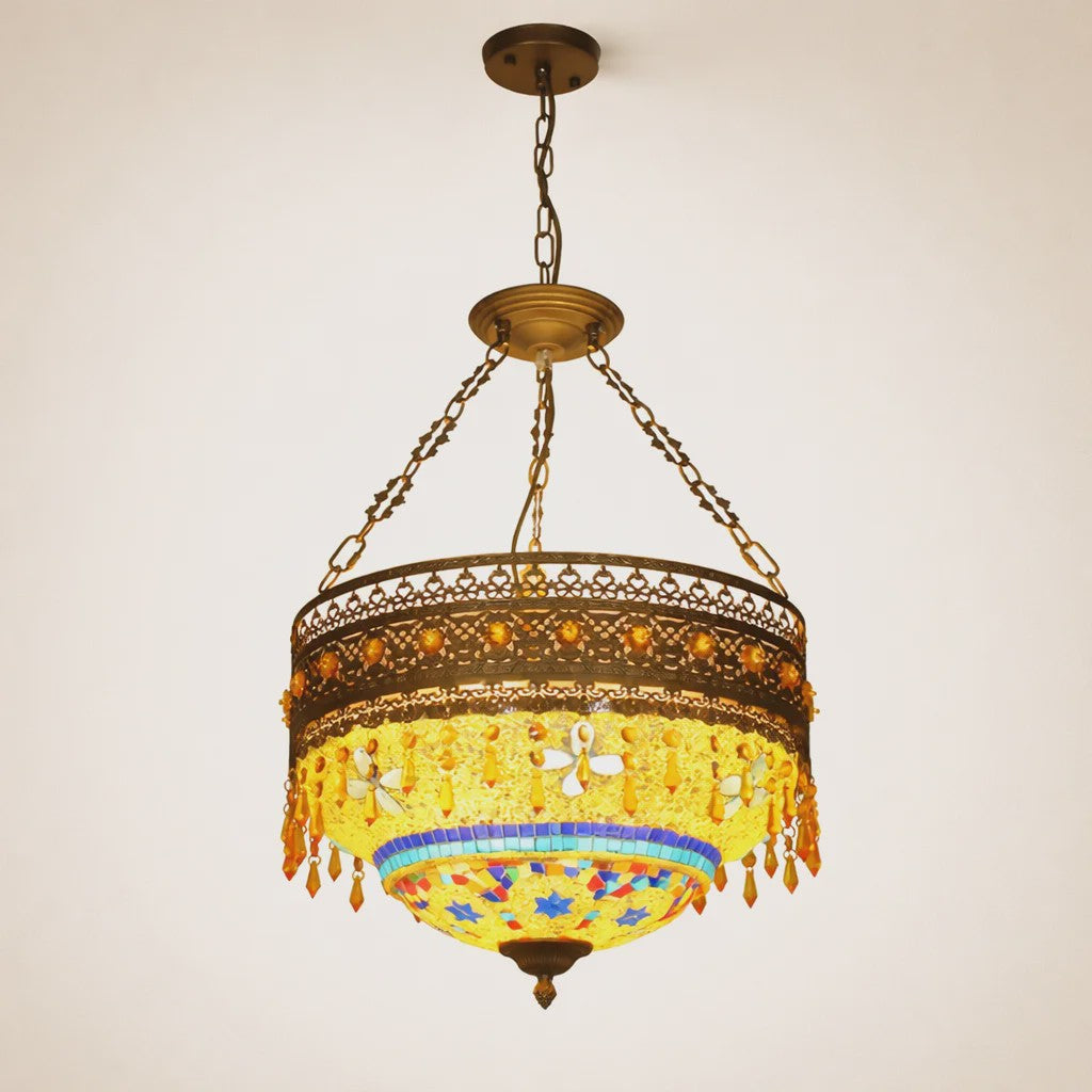 Handgemaakte Turkse Mozaïek Hanglamp - Vintage Marokkaanse Kroonluchter met Kleurrijk Glas