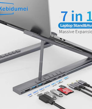 Verstelbare USB-C Laptop Stand met 7-in-1 Docking Station Hub