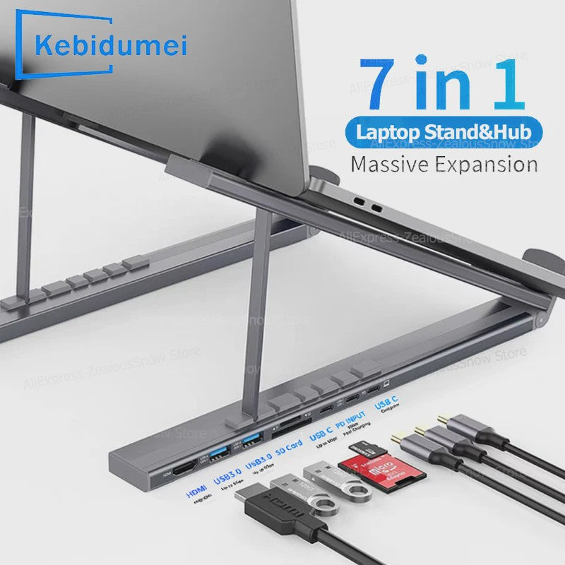 Verstelbare USB-C Laptop Stand met 7-in-1 Docking Station Hub