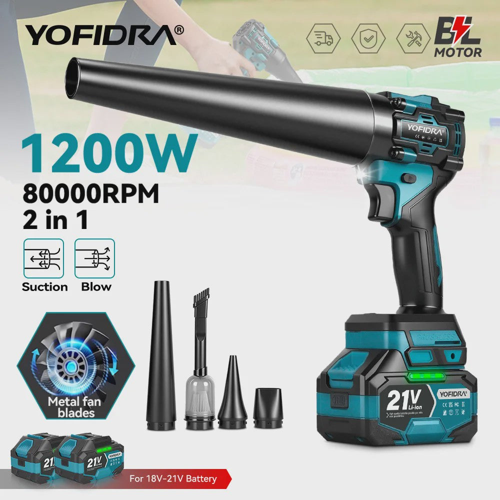 YOFIDRA Krachtige 2-in-1 Accu Bladblazer & Zuiger - 80000RPM Borstelloze Motor