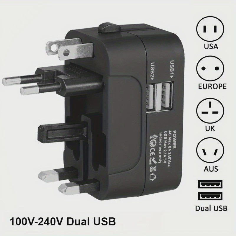 Universele Reisadapter met 2 USB & USB-C Poorten - Wereldwijd Bruikbaar