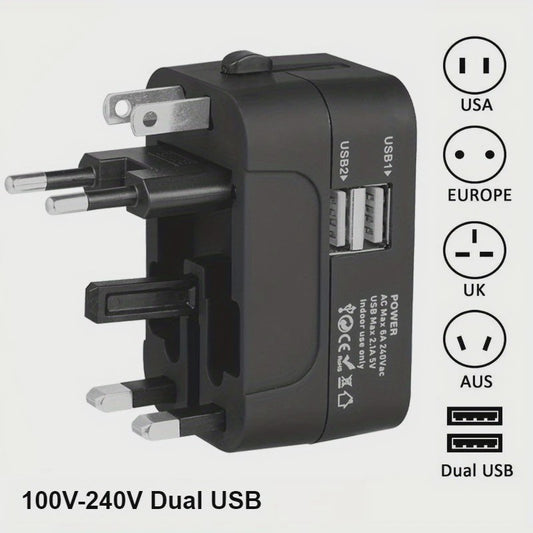 Universele Reisadapter met 2 USB & USB-C Poorten - Wereldwijd Bruikbaar