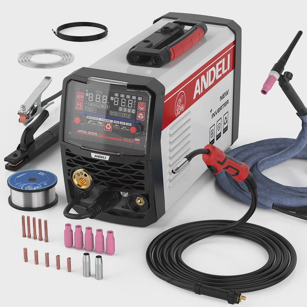ANDELI 205A 6-in-1 MIG/TIG/Stick Lasapparaat - Gas/Gasloos, Aluminium & Spool Gun Compatibel