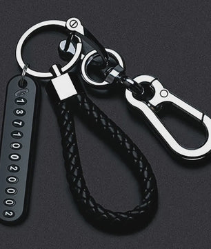 Trendy Leren Telefoonnummer Sleutelhanger voor Heren - Anti-verlies Auto Accessoire