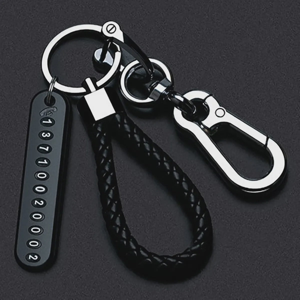 Trendy Leren Telefoonnummer Sleutelhanger voor Heren - Anti-verlies Auto Accessoire