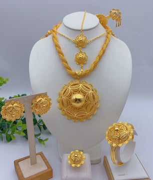 Gouden Sieraden Set Dames 24k Verguld - Afrikaans/Indisch Design met Grote Hanger - Bruiloft & Cadeau