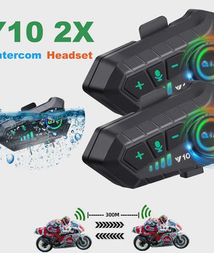 Kebidumei YP10 2X Motorhelm Intercom Headset - Bluetooth 5.3, 300m Bereik, Waterdicht