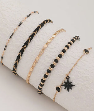 Bohemian Anklet Set: 4-delige Woven Rope & Kralen Enkelbandjes