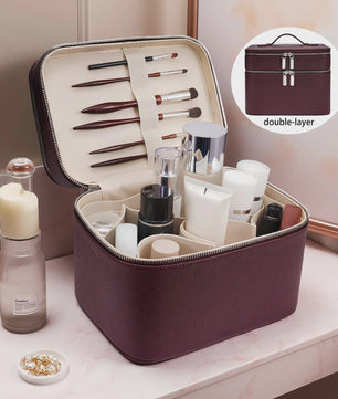 Dubbellaagse Make-up Tas - Draagbare Professionele Cosmetica Organizer met Verstelbare Vakken