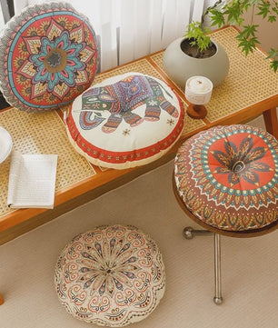 Bohemian Rond Kussen - Katoen & Linnen - Decoratief Vloer- of Stoelkussen