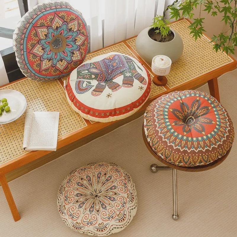 Bohemian Rond Kussen - Katoen & Linnen - Decoratief Vloer- of Stoelkussen