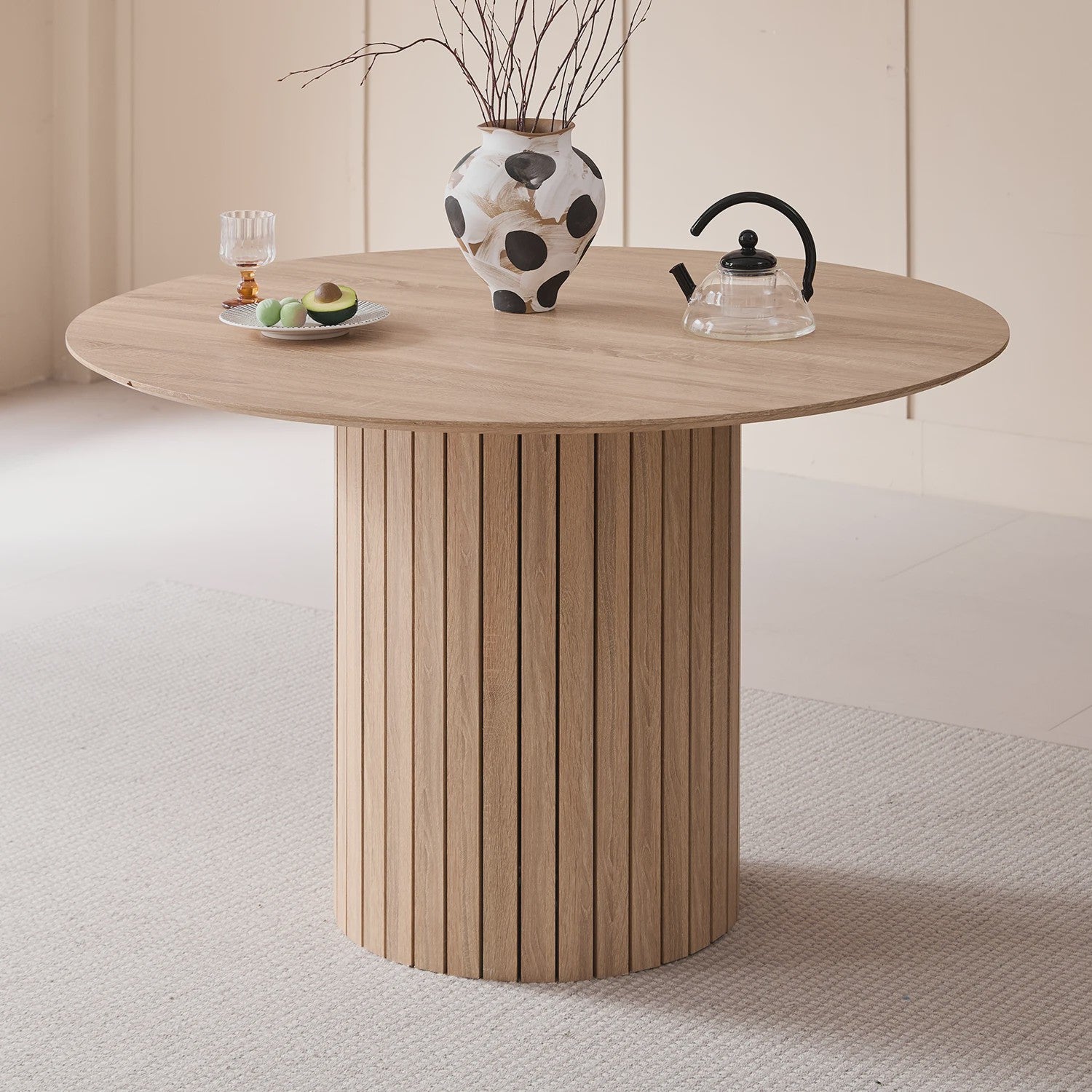 Moderne Ronde Eettafel 120cm met Houten Basis - Scandinavisch Design voor 4-6 Personen