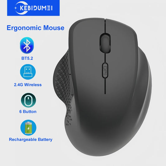 Ergonomische Draadloze Muis: 2.4G & Bluetooth, Oplaadbaar, 1600 DPI, 6 Knoppen